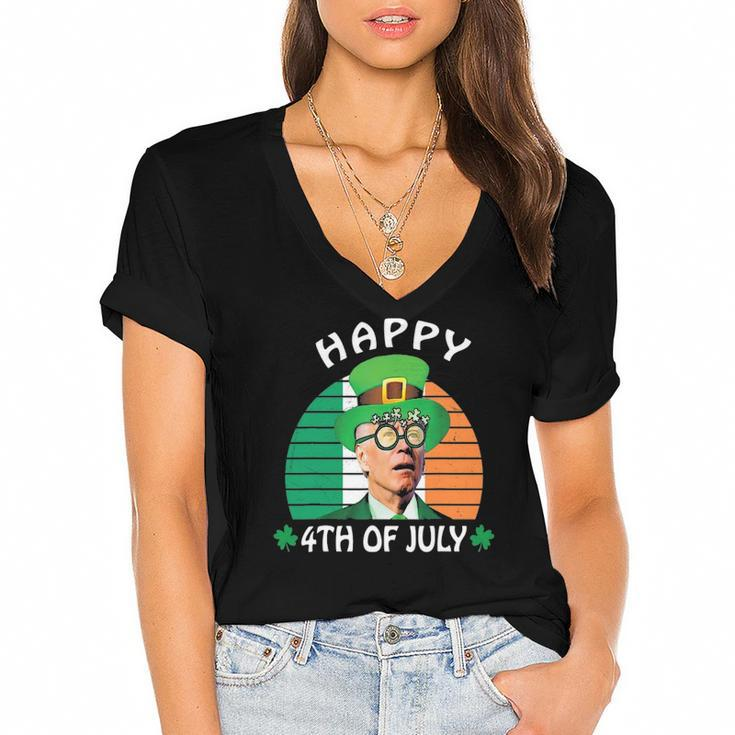 Happy 4Th Of July Joe Biden Leprechaun St Patricks Day Women's Jersey Short Sleeve Deep V-Neck Tshirt