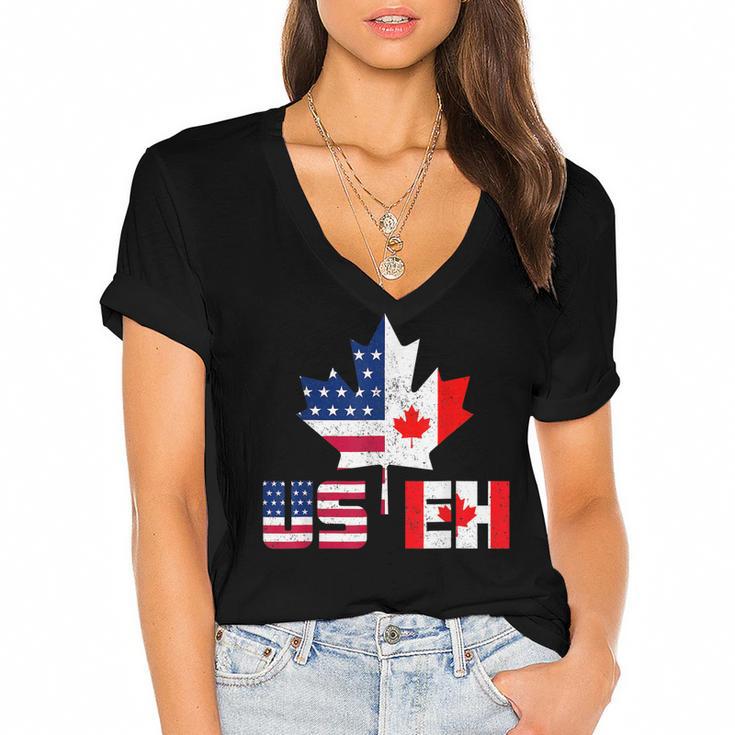 Happy Canada Day Usa Pride Us Flag Day Useh Canadian Women's Jersey Short Sleeve Deep V-Neck Tshirt