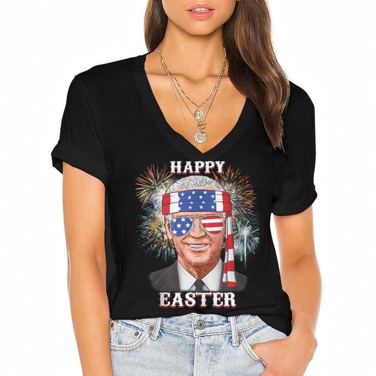 Happy Easter Confused Joe Biden 4Th Of July Funny  Women's Jersey Short Sleeve Deep V-Neck Tshirt