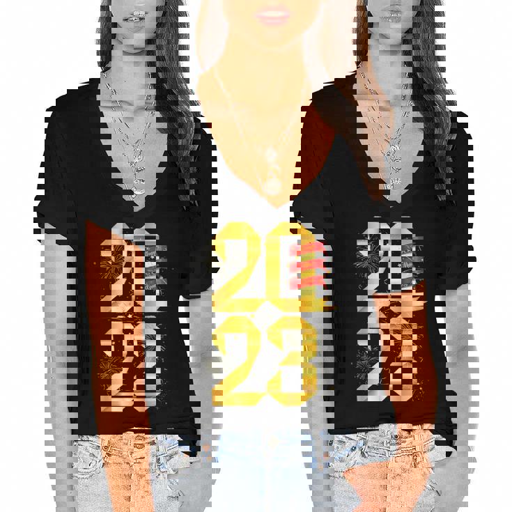 Happy New Year 2023 New Years Eve Party Supplies Nye Women's Jersey Short Sleeve Deep V-Neck Tshirt