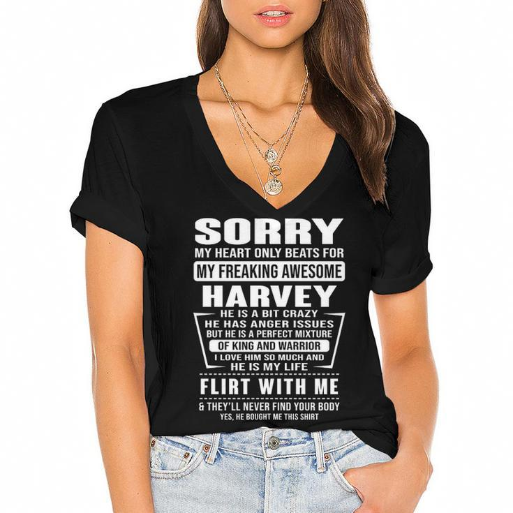 Harvey Name Gift   Sorry My Heart Only Beats For Harvey Women's Jersey Short Sleeve Deep V-Neck Tshirt