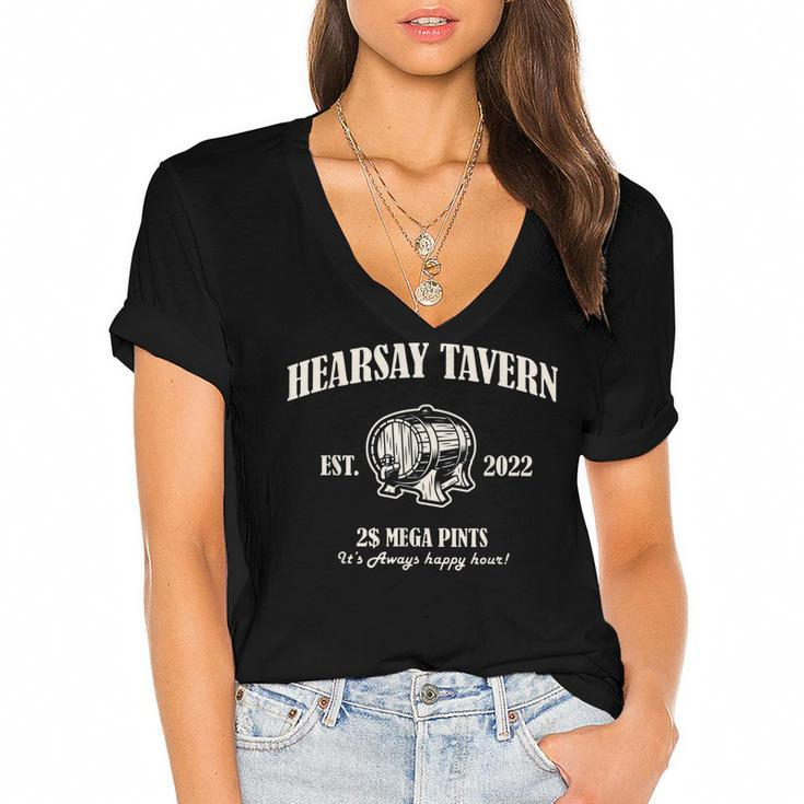Hearsay Tavern Mega Pints Its Always Happy Hour Vintage  Women's Jersey Short Sleeve Deep V-Neck Tshirt