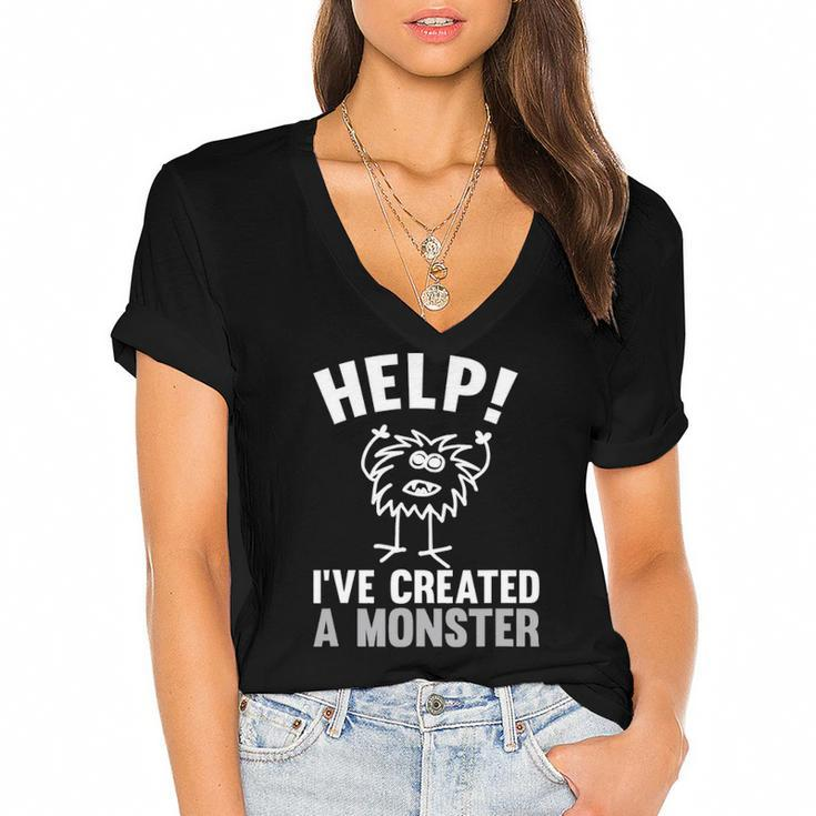 Help Ive Created A Monster Halloween Gift Idea Women's Jersey Short Sleeve Deep V-Neck Tshirt