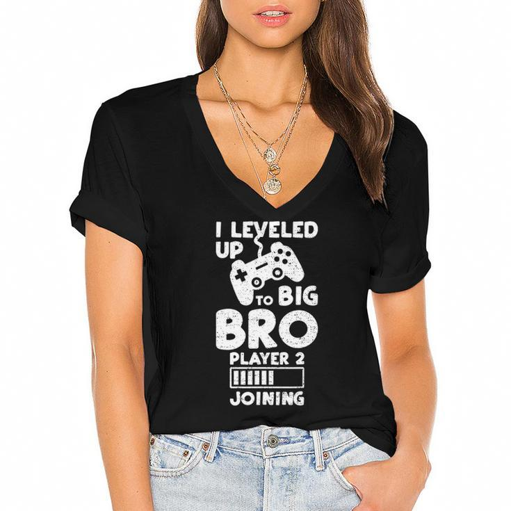 I Leveled Up To Big Bro Player 2 Joining - Gaming Women's Jersey Short Sleeve Deep V-Neck Tshirt