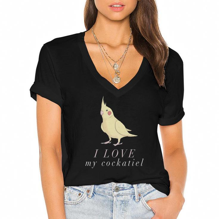 I Love My Cockatiel  - Cockatiel Parrot Women's Jersey Short Sleeve Deep V-Neck Tshirt