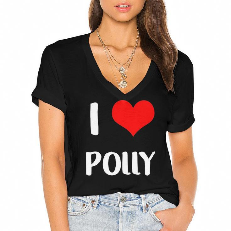 I Love Polly Gift Guy Heart Anniversary 6 Happy Valentines Day Women's Jersey Short Sleeve Deep V-Neck Tshirt