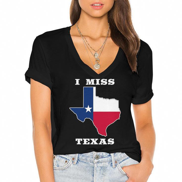 I Miss Texas Texas Flag Women's Jersey Short Sleeve Deep V-Neck Tshirt