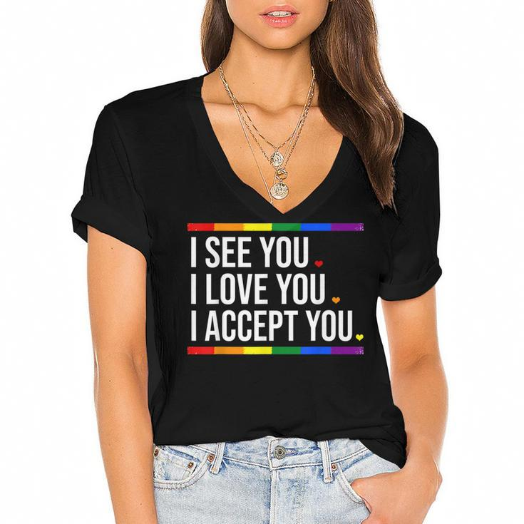 I See You I Love You I Accept You - Lgbt Pride Rainbow Gay  Women's Jersey Short Sleeve Deep V-Neck Tshirt