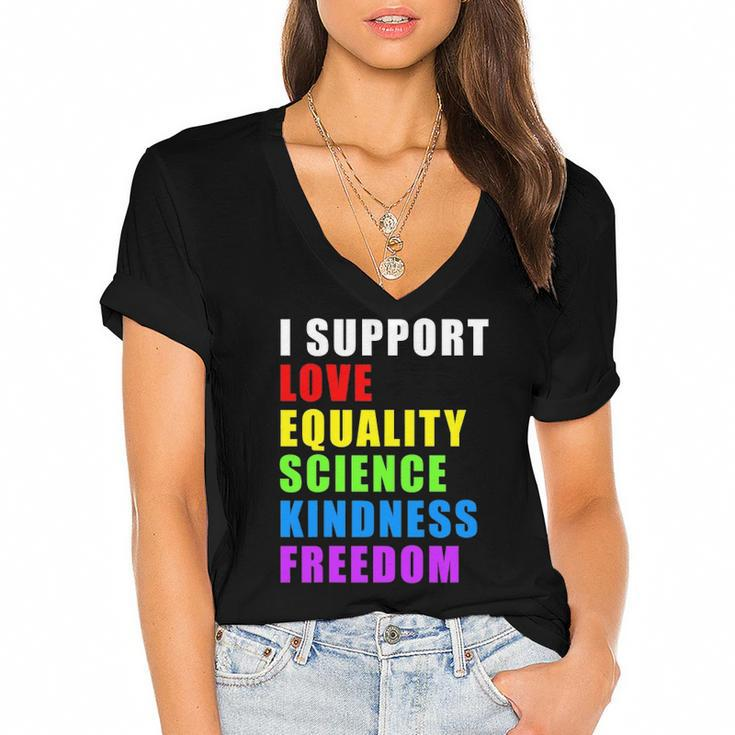 I Support Lgbtq Love Equality Gay Pride Rainbow Proud Ally Women's Jersey Short Sleeve Deep V-Neck Tshirt