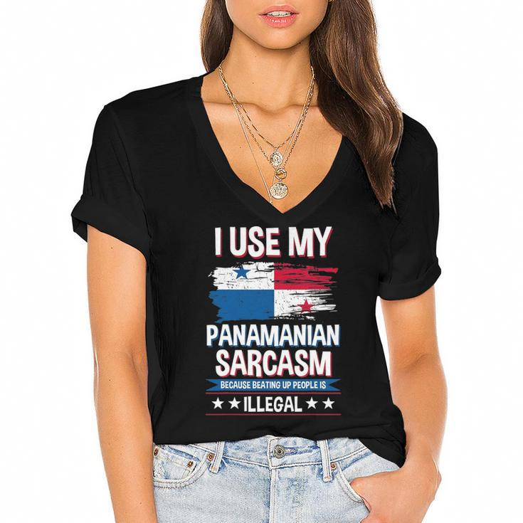 I Use My Panamanian Sarcasm Panamanian Women's Jersey Short Sleeve Deep V-Neck Tshirt