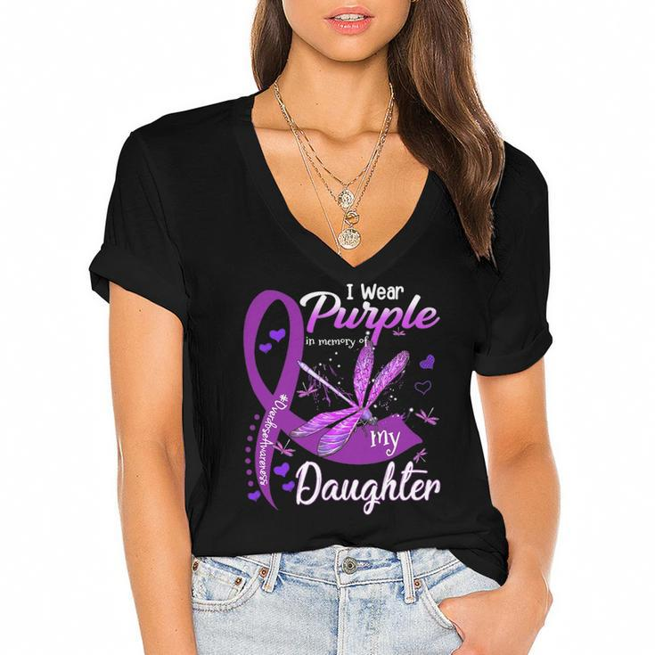 I Wear Purple In Memory For My Daughter Overdose Awareness Women's Jersey Short Sleeve Deep V-Neck Tshirt