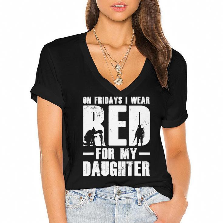 I Wear Red For My Daughter Military Red Flag Friday Women's Jersey Short Sleeve Deep V-Neck Tshirt