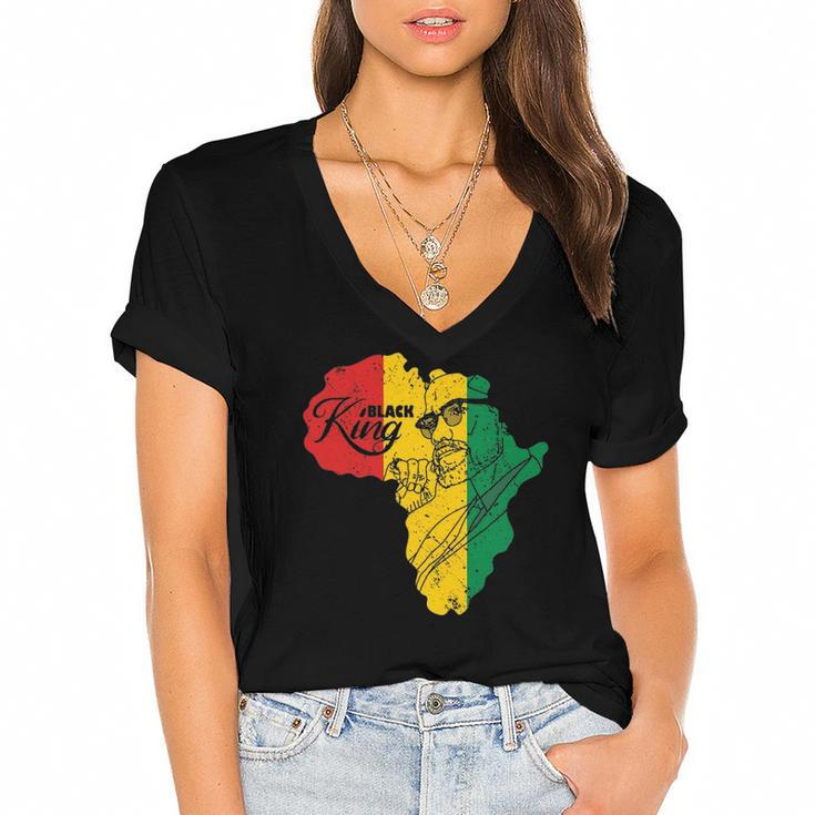 Im Black King History Patriotic African American Man Women's Jersey Short Sleeve Deep V-Neck Tshirt