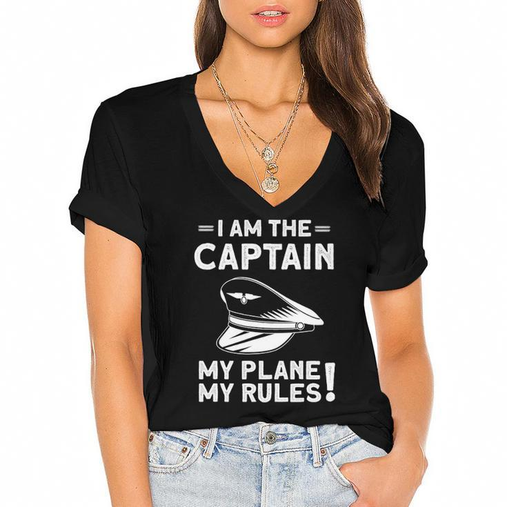 Im The Captain - Funny Airplane Pilot Aviation Women's Jersey Short Sleeve Deep V-Neck Tshirt