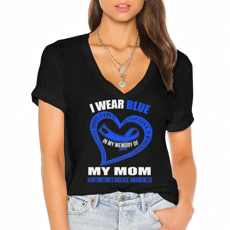 In My Memory Of My Mom Huntingtons Disease Awareness Women's Jersey Short Sleeve Deep V-Neck Tshirt