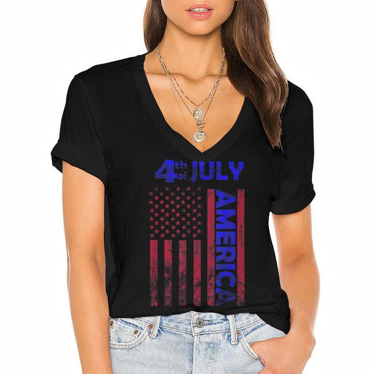 Independence Day Usa America Flag 4Th Of July Happy Funny  Women's Jersey Short Sleeve Deep V-Neck Tshirt