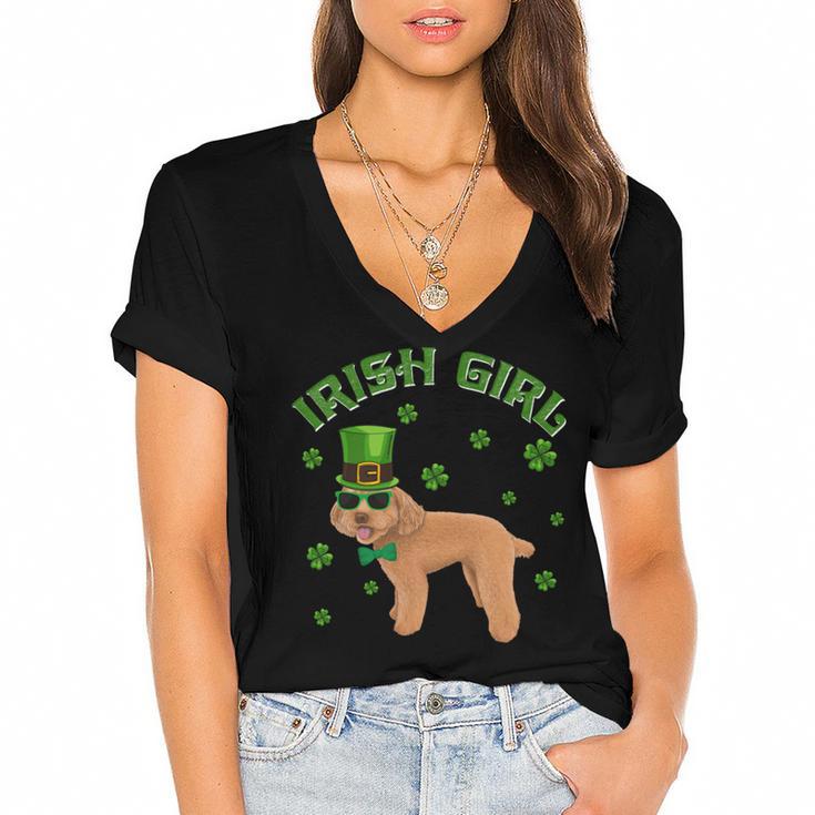 Irish Girl Leprechaun Poodle Dog St Patricks Day Kids Women's Jersey Short Sleeve Deep V-Neck Tshirt