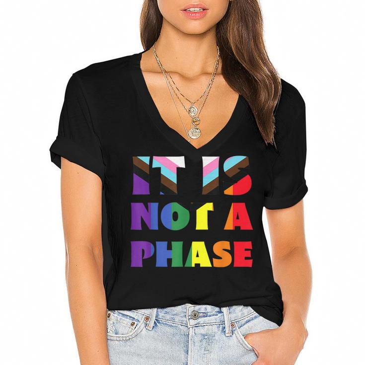 Its Not A Phase Lgbtqia Rainbow Flag Gay Pride Ally  Women's Jersey Short Sleeve Deep V-Neck Tshirt