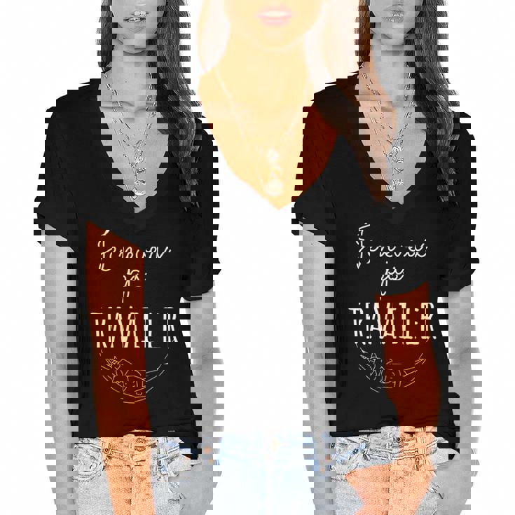 Je Ne Veux Pas Travailler French Quote France Women's Jersey Short Sleeve Deep V-Neck Tshirt
