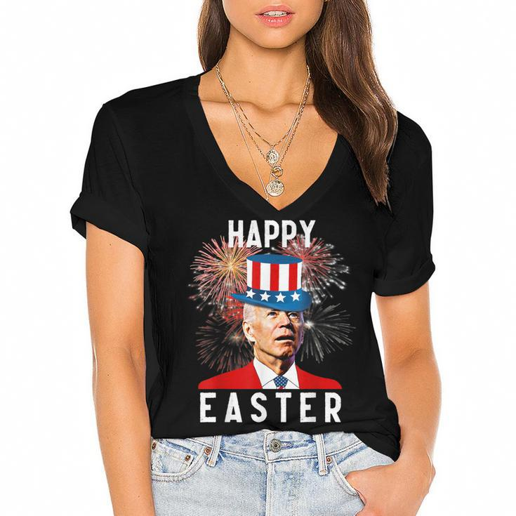 Joe Biden Happy Easter For Funny 4Th Of July  Women's Jersey Short Sleeve Deep V-Neck Tshirt
