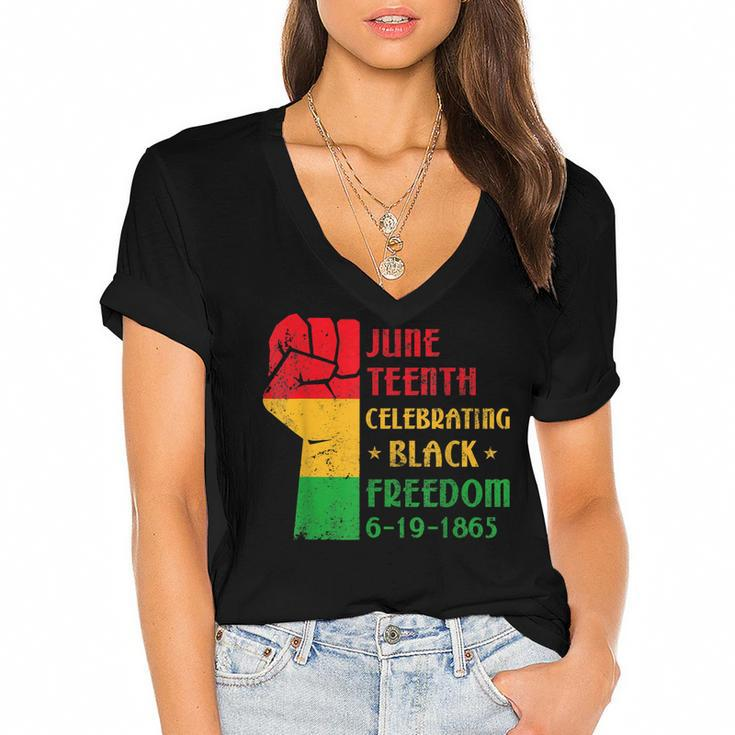 Junenth Celebrate Black Freedom 1865 June 19Th Men Women  Women's Jersey Short Sleeve Deep V-Neck Tshirt
