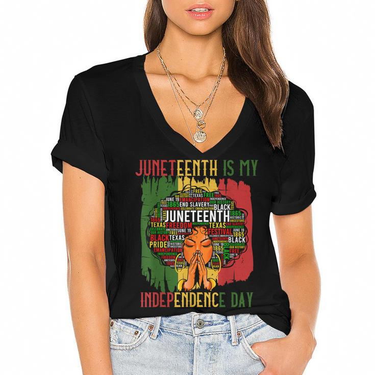 Juneteenth Is My Independence Day Black Women 4Th Of July   Women's Jersey Short Sleeve Deep V-Neck Tshirt