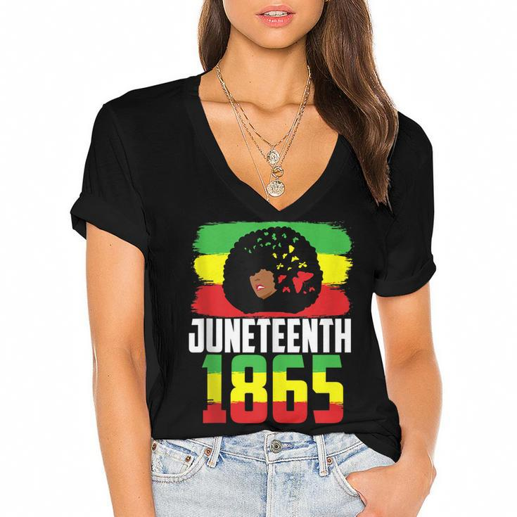 Juneteenth Is My Independence Day Black Women Black Pride   Women's Jersey Short Sleeve Deep V-Neck Tshirt