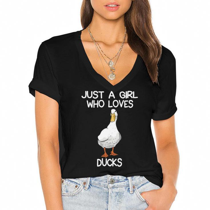 Just A Girl Who Loves Ducks Lover Gifts Duck Owner Gift Women's Jersey Short Sleeve Deep V-Neck Tshirt
