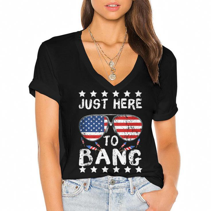 Just Here To Bang And Drink Beer Fourth Of July 4Th Of July  Women's Jersey Short Sleeve Deep V-Neck Tshirt