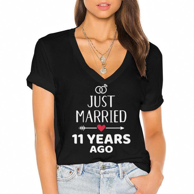Just Married 11 Years Ago For 11Th Wedding Anniversary Women's Jersey Short Sleeve Deep V-Neck Tshirt