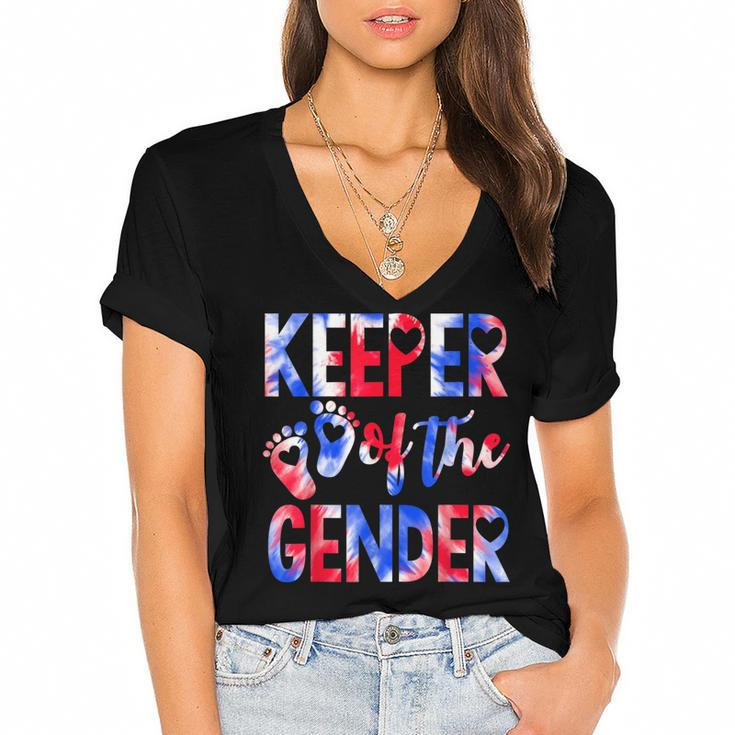 Keeper Of The Gender 4Th Of July Baby Gender Reveal  Women's Jersey Short Sleeve Deep V-Neck Tshirt