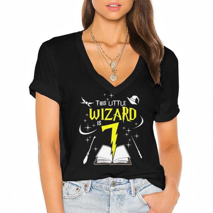 Kids 7Th Birthday Girls Wizard Magic 7 Years Old Women's Jersey Short Sleeve Deep V-Neck Tshirt