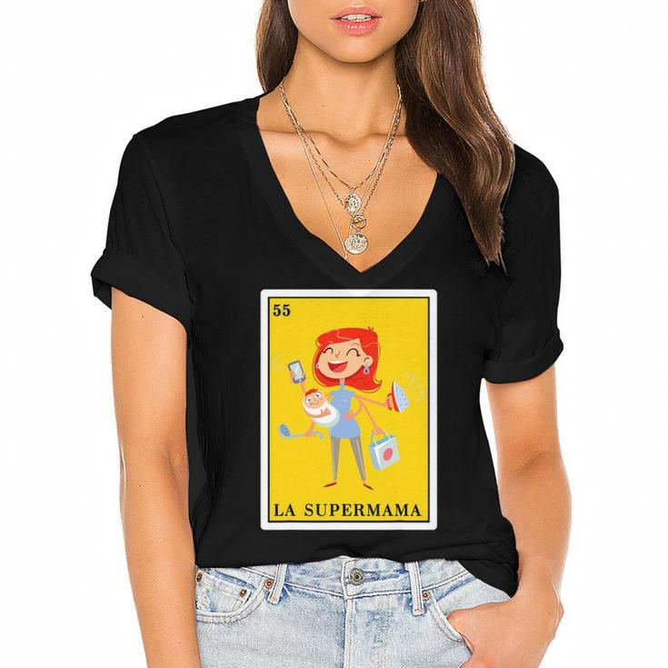 La Super Mama Mexican Lottery Gifts For Women La Supermama Women's Jersey Short Sleeve Deep V-Neck Tshirt