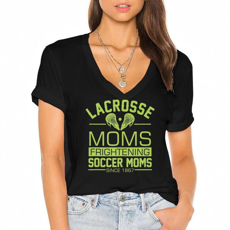 Lacrosse Moms Frightening Soccer Moms Lax Boys Girls Team Women's Jersey Short Sleeve Deep V-Neck Tshirt