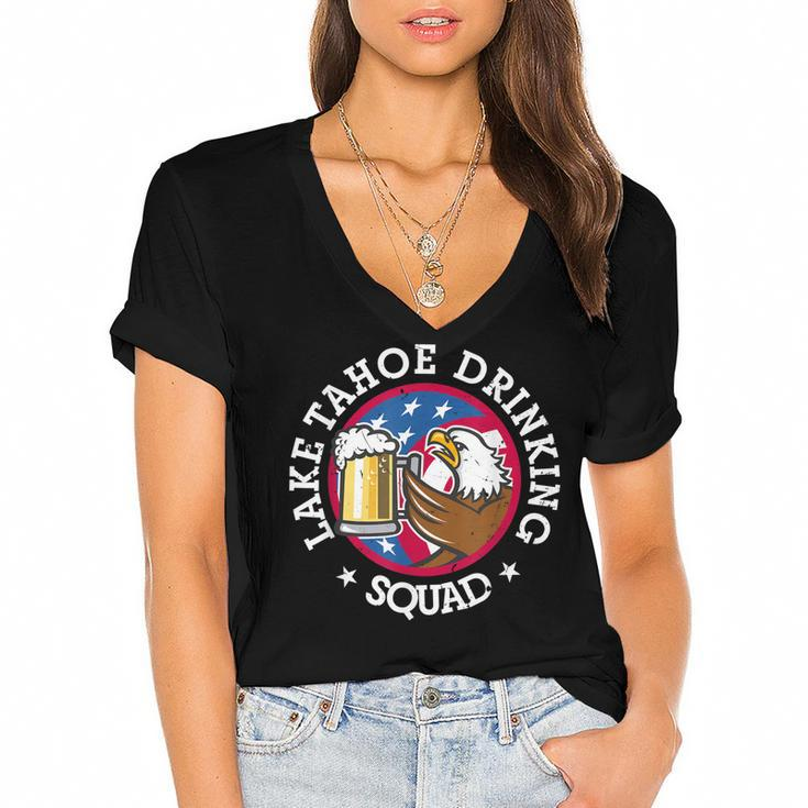 Lake Tahoe Drinking Squad July 4Th Party Costume Beer Lovers  Women's Jersey Short Sleeve Deep V-Neck Tshirt