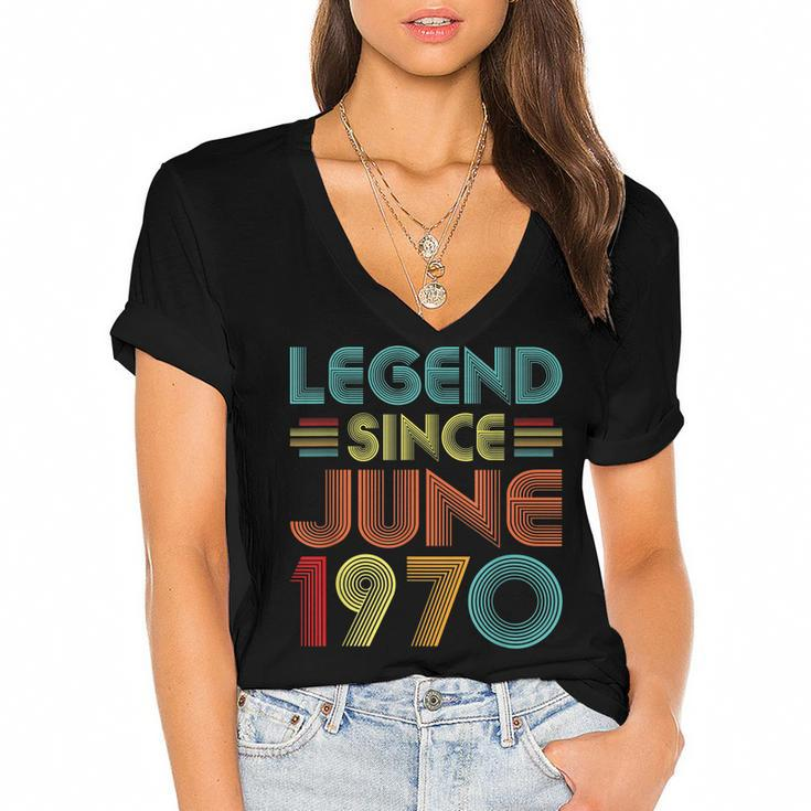 Legend Since June 1970 52Nd Birthday Gifts Idea 52 Years Old  Women's Jersey Short Sleeve Deep V-Neck Tshirt