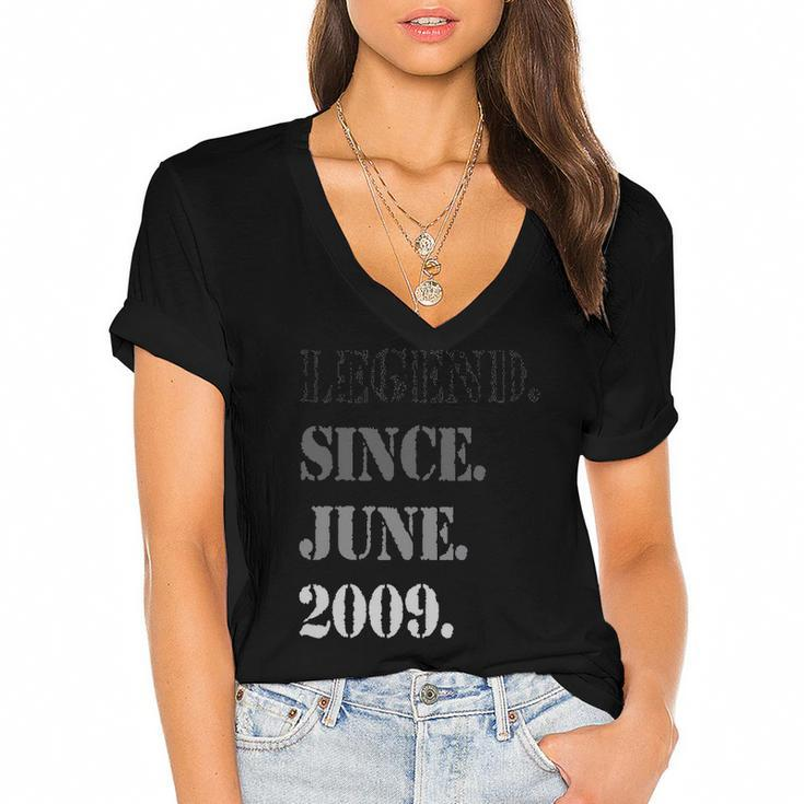 Legend Since June 2009 Th Birthday 13 Years Old Women's Jersey Short Sleeve Deep V-Neck Tshirt