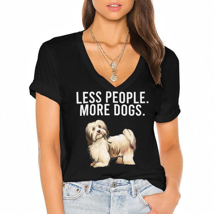Less People More Dogs Havanese Funny Introvert Women's Jersey Short Sleeve Deep V-Neck Tshirt