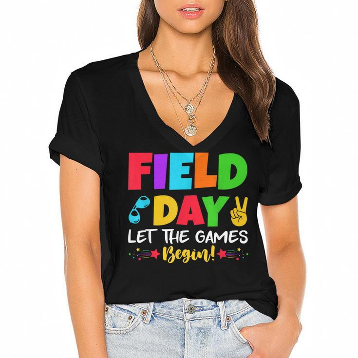 Lets Do This Field Day Thing Teacher Student School  Women's Jersey Short Sleeve Deep V-Neck Tshirt