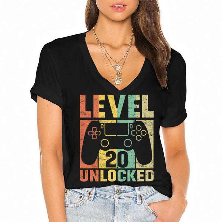Level 20 Unlocked  Video Game 20Th Birthday Gift Retro   Women's Jersey Short Sleeve Deep V-Neck Tshirt