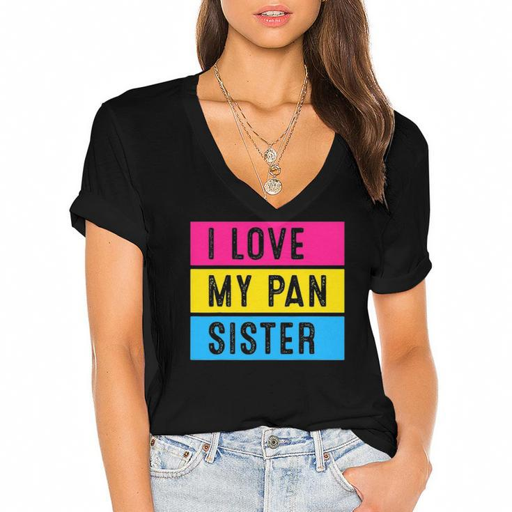 Lgbt Pride Love My Pan Sister Pansexual Family Support Women's Jersey Short Sleeve Deep V-Neck Tshirt