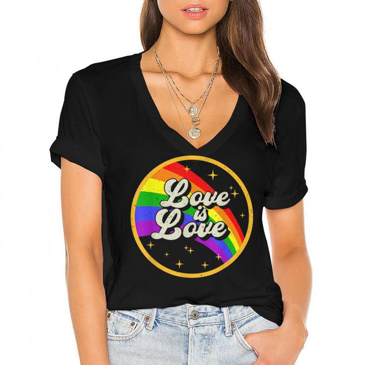 Love Is Love  Rainbow Lgbt Gay Lesbian Pride  Women's Jersey Short Sleeve Deep V-Neck Tshirt