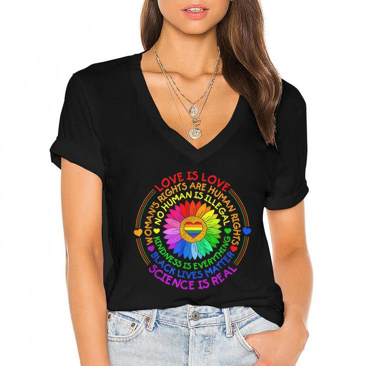 Love Is Love Science Is Real Kindness Is Everything LGBT  Women's Jersey Short Sleeve Deep V-Neck Tshirt