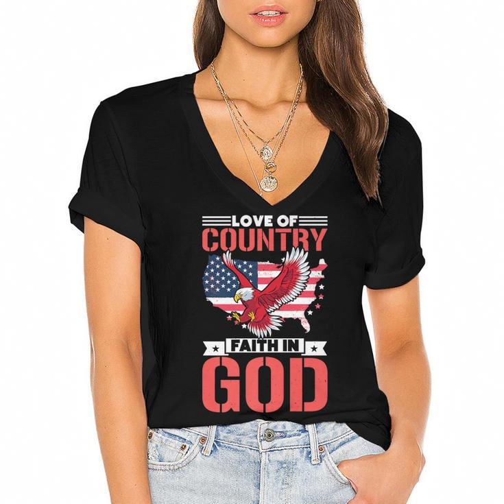 Love Of Country Faith In God   Women's Jersey Short Sleeve Deep V-Neck Tshirt