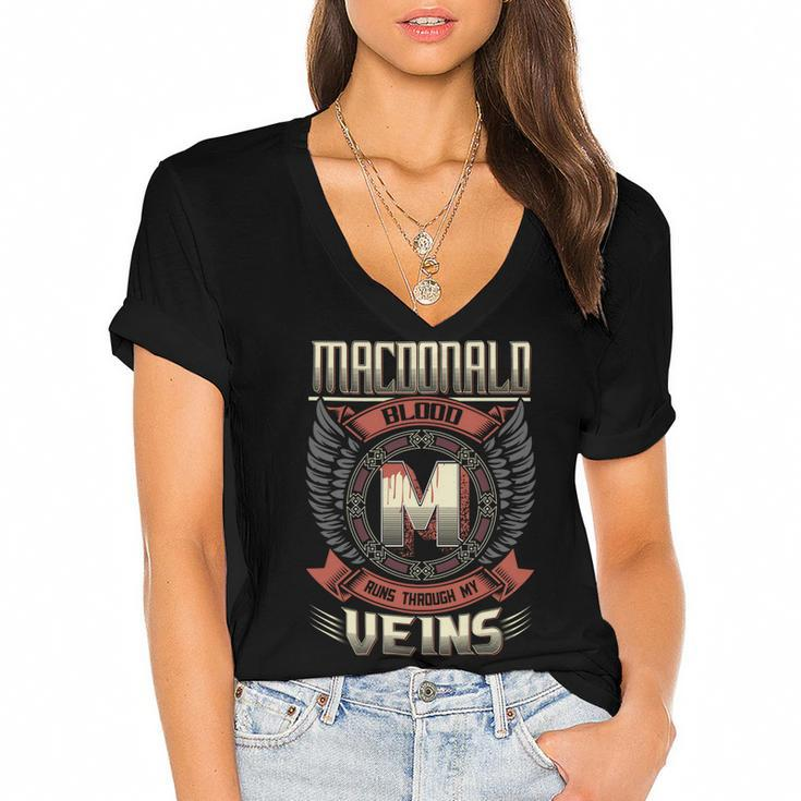 Macdonald Blood  Run Through My Veins Name V6 Women's Jersey Short Sleeve Deep V-Neck Tshirt