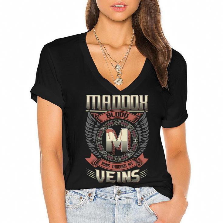 Maddox Blood  Run Through My Veins Name V6 Women's Jersey Short Sleeve Deep V-Neck Tshirt