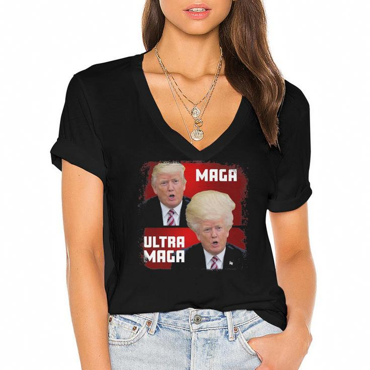Maga - Ultra Maga Funny Trump Women's Jersey Short Sleeve Deep V-Neck Tshirt
