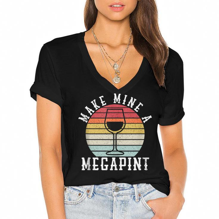 Make Mine A Mega Pint Funny Wine Drinkers Megapint  Women's Jersey Short Sleeve Deep V-Neck Tshirt