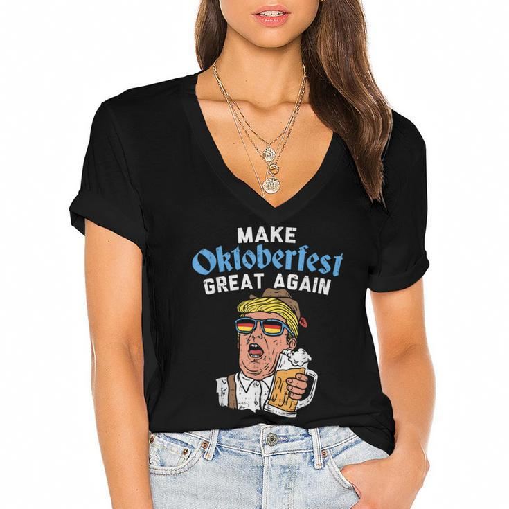 Make Oktoberfest Great Again Funny Trump Drink Beer Mug  Women's Jersey Short Sleeve Deep V-Neck Tshirt
