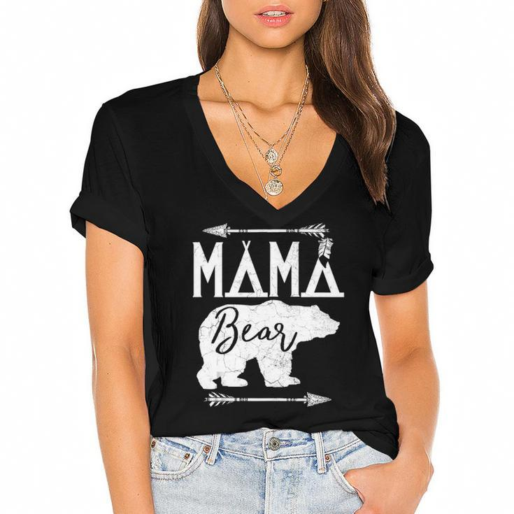 Mama Bear Mothers Day Gift For Wife Mommy Matching Funny Women's Jersey Short Sleeve Deep V-Neck Tshirt